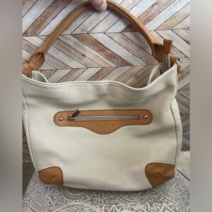 Valentina made in Italy shoulder bag pebbled pattern cream/brown genuine leather